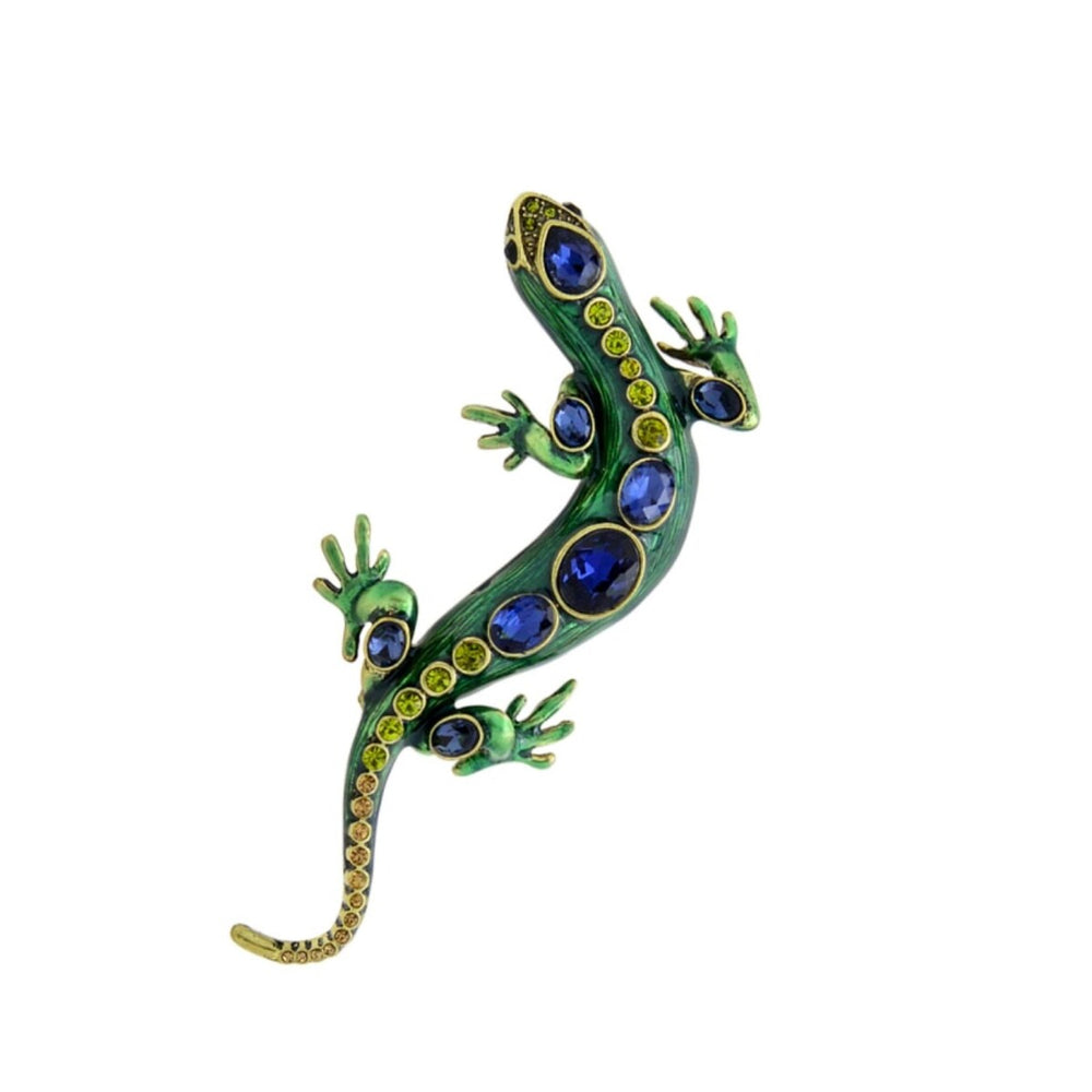 Green Blue Crystal Lizard Brooch