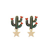 Green Cactus Goldtone Star Drop Earrings