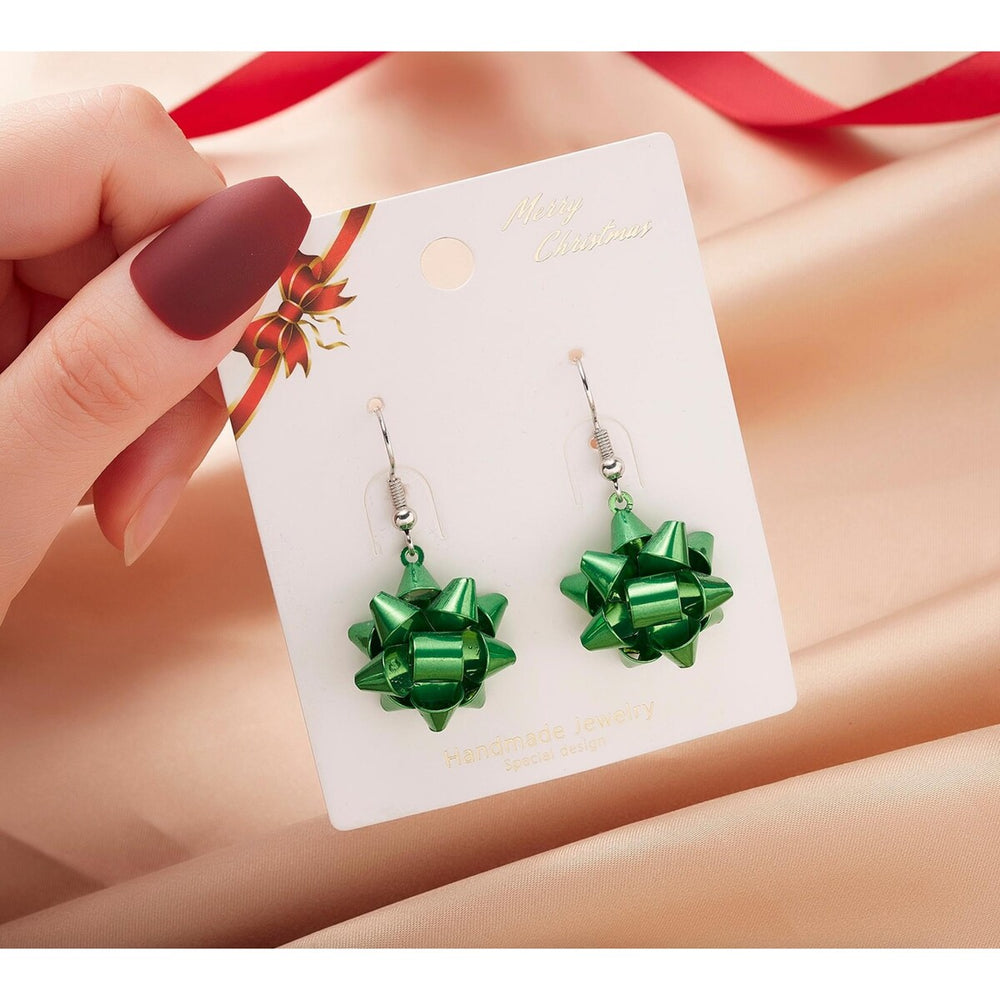 Green Christmas Bow Drop Earrings