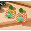 Green Christmas Tree & Striped Square Earrings