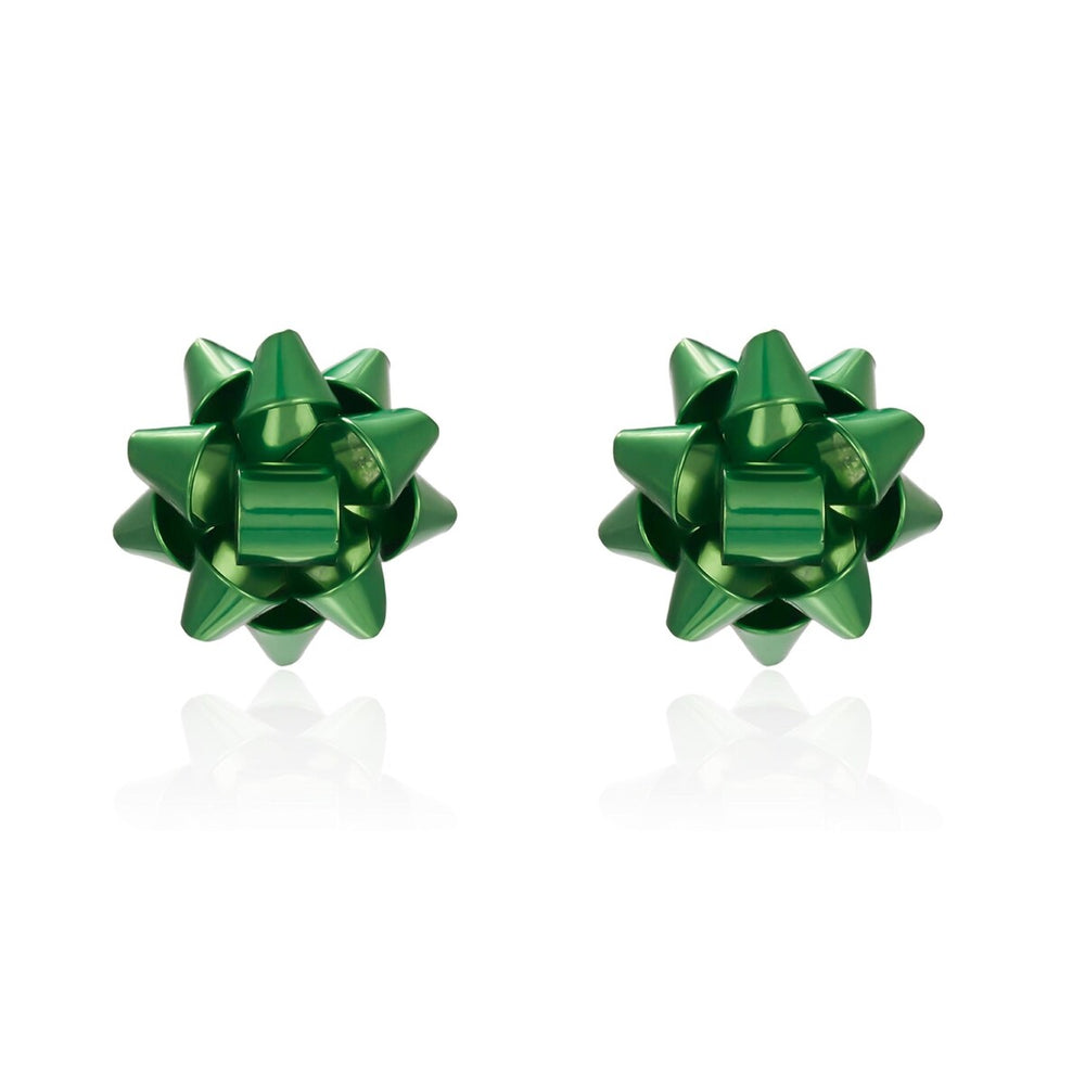 Green Christmas Wrapping Bow Stud Earrings