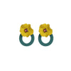 Green Circular Yellow Flower Earrings