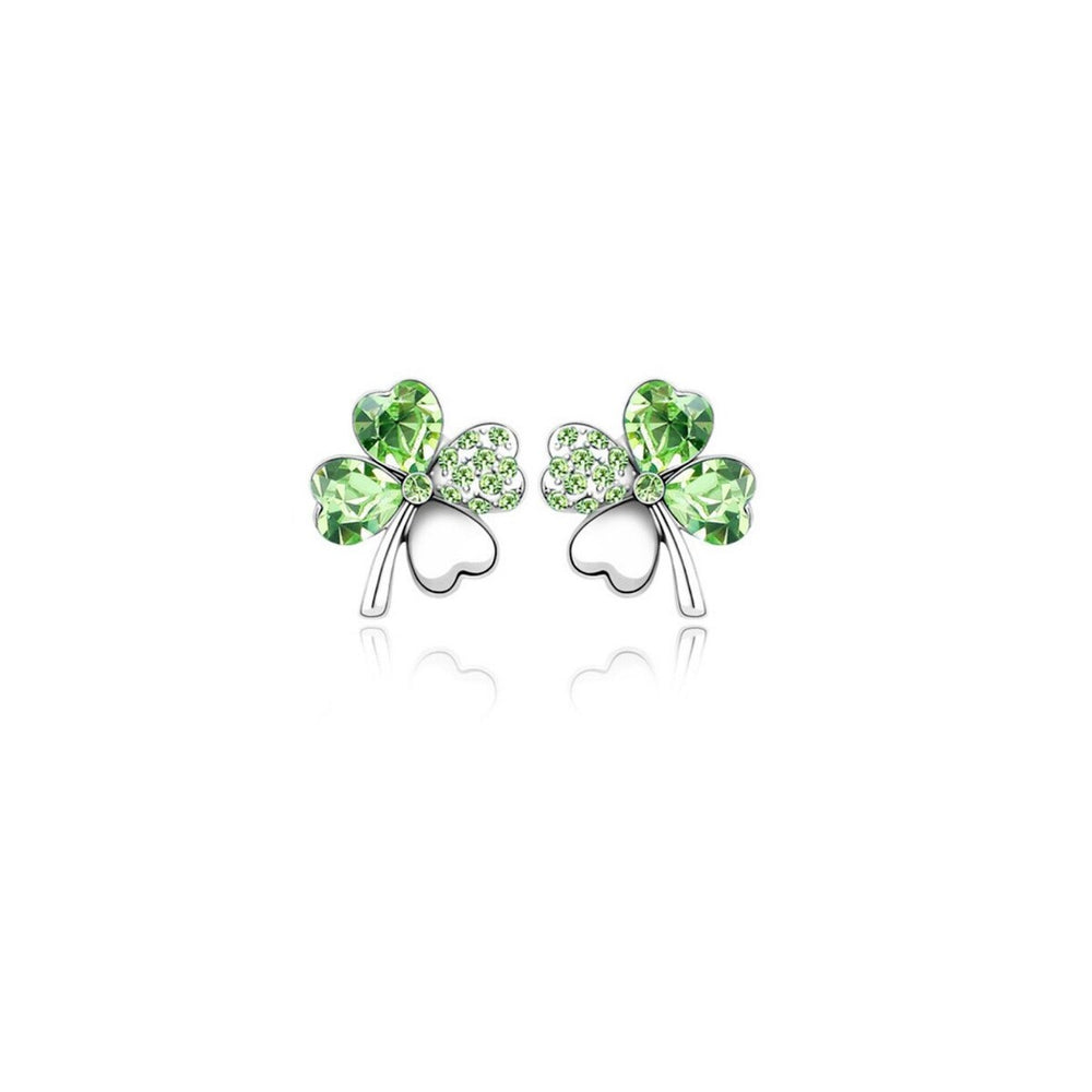 Green Clover Stud Earrings With Swarovski Crystals