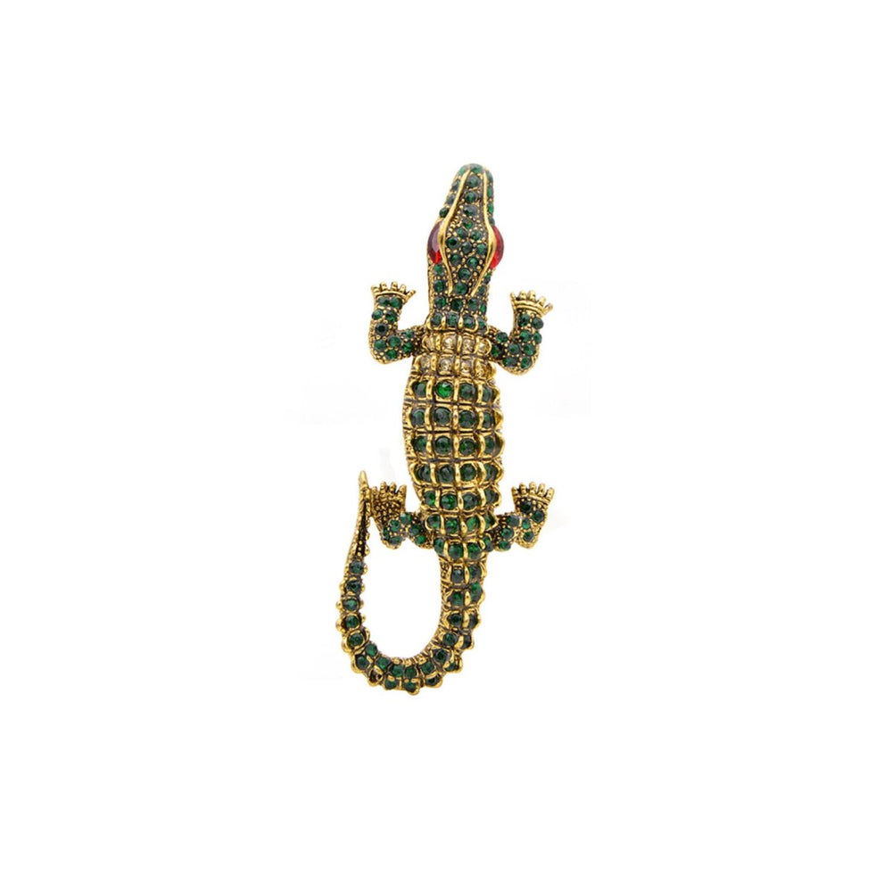 Green Crystal Alligator Brooch