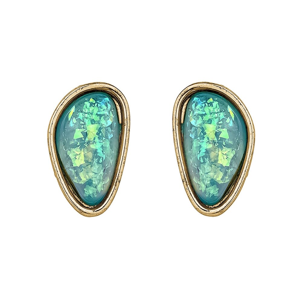 Green Crystal Goldtone Oval Stud Earrings