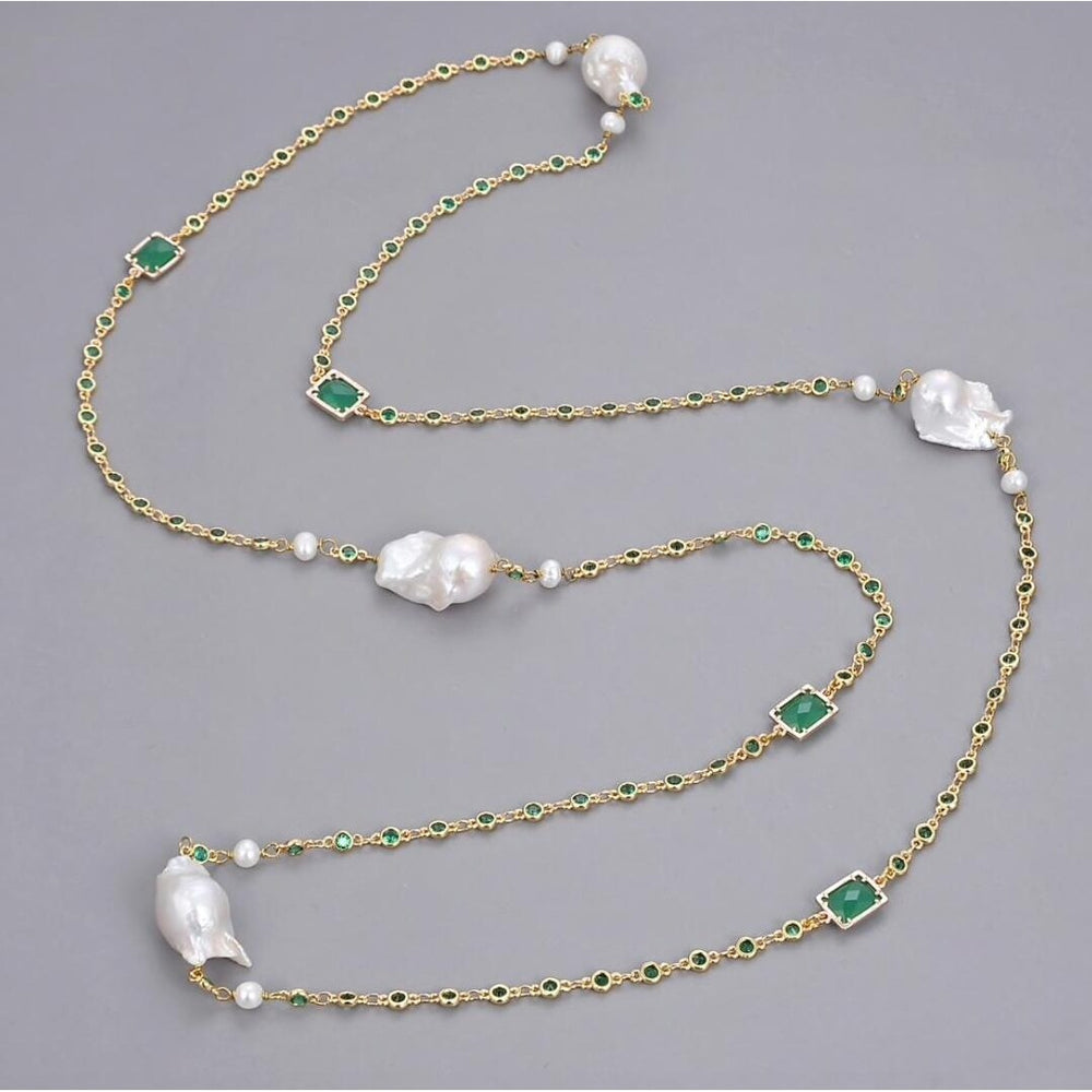 Green Crystal Keshi Pearl Necklace - White