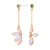 Green Crystal White Flower Chain Drop Earrings