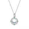 Green Cubic Zirconia & Cultured Pearl Halo Pendant Necklace - White