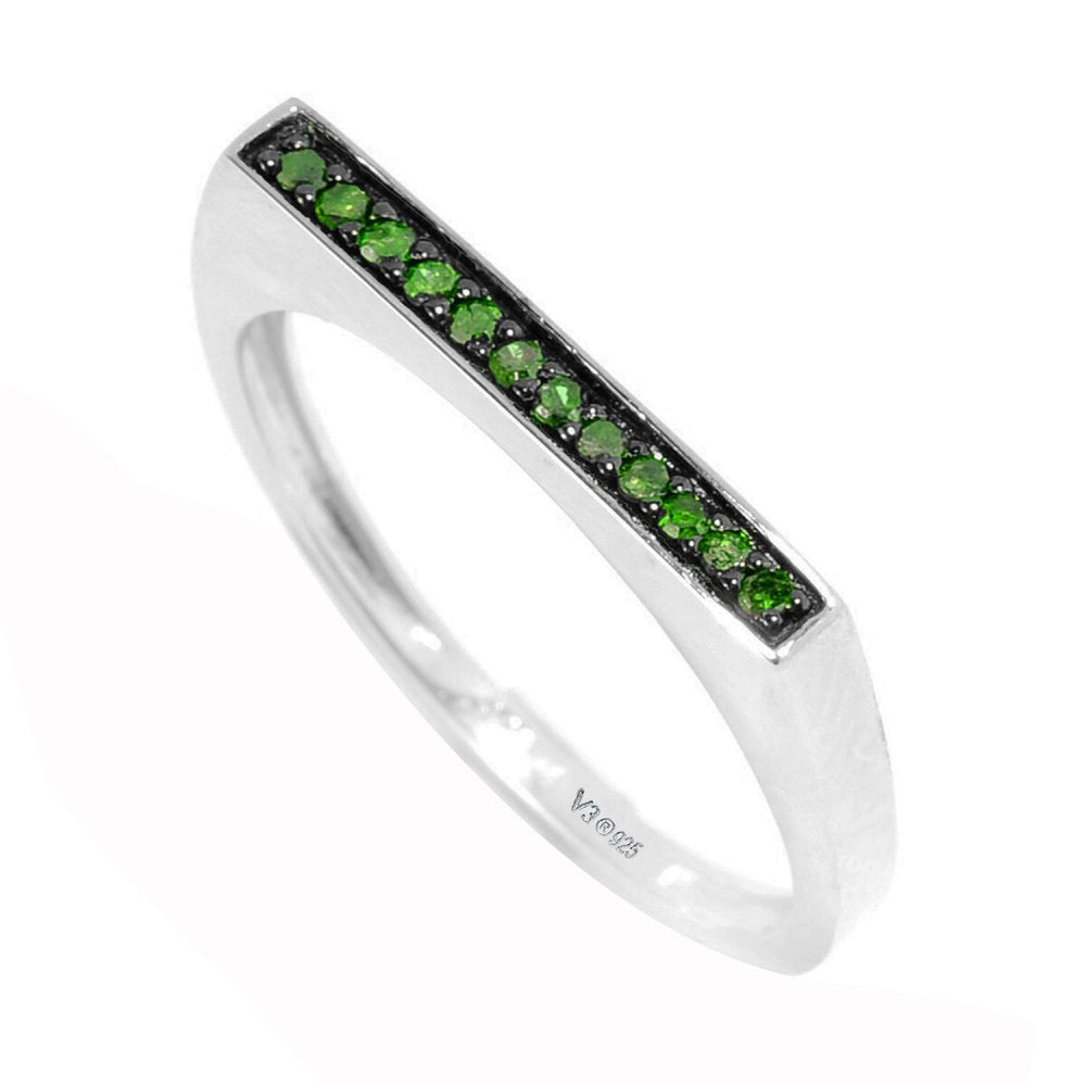 Green Diamond Sterling Silver Flat Top Stackable Ring