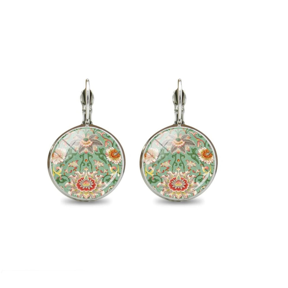 Green Floral Leverback Earrings