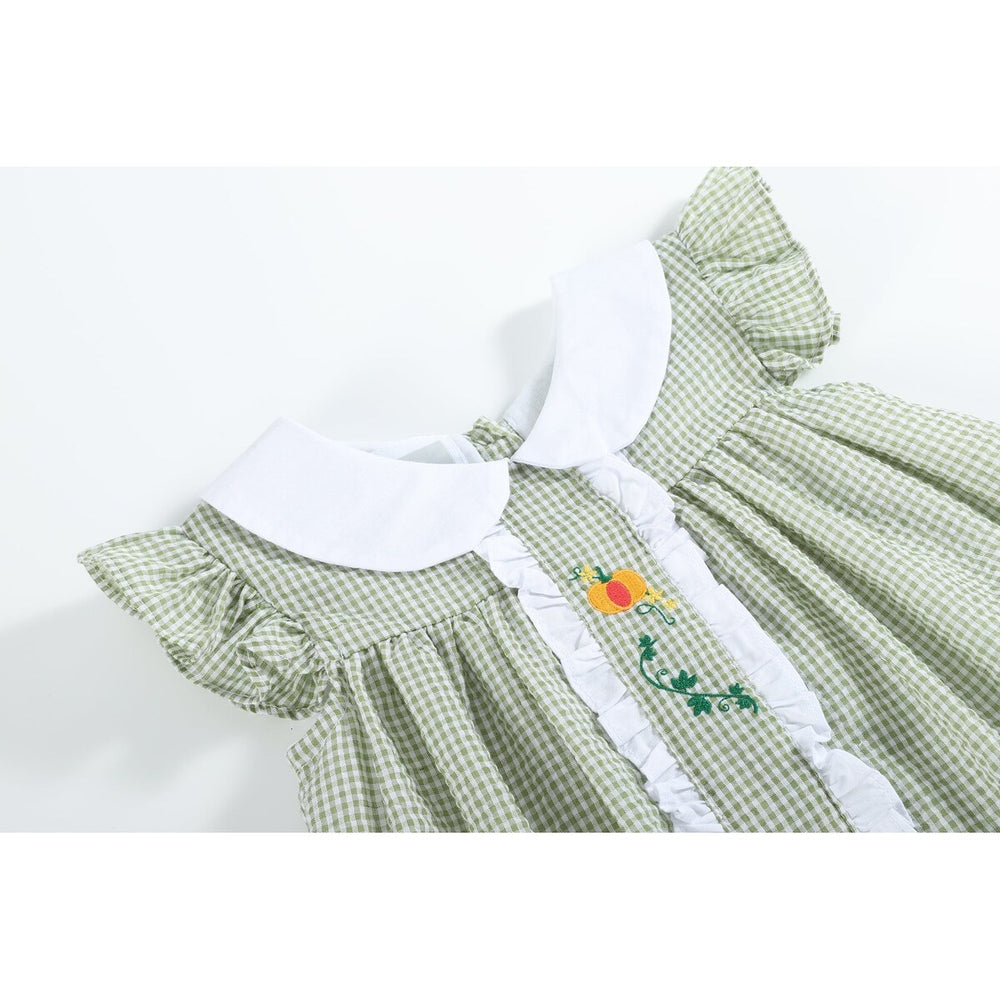 Green Gingham Pumpkin Peter Pan Collar Dress