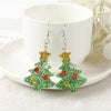 Green Glittering Christmas Tree Drop Earrings