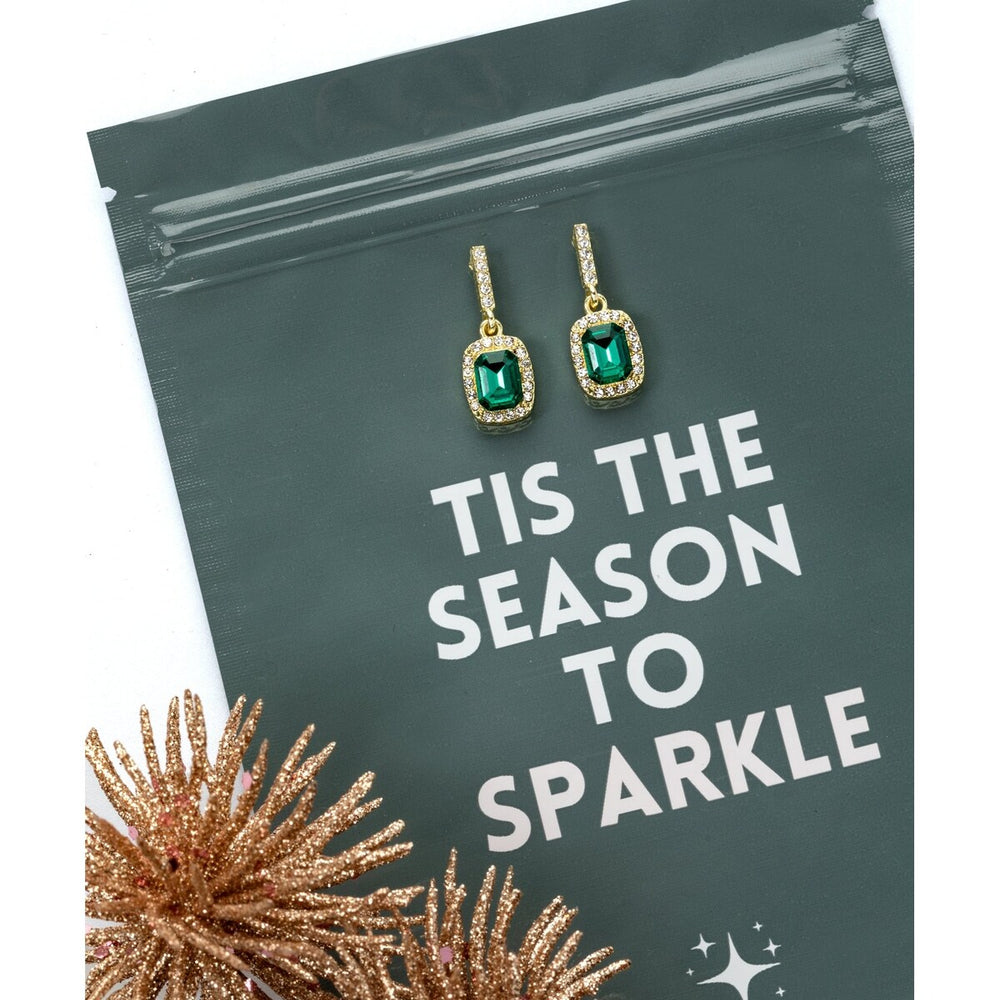 Green Goldtone Crystal Pave Drop Earrings