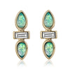 Green Goldtone Dual Teardrop Stud Earrings