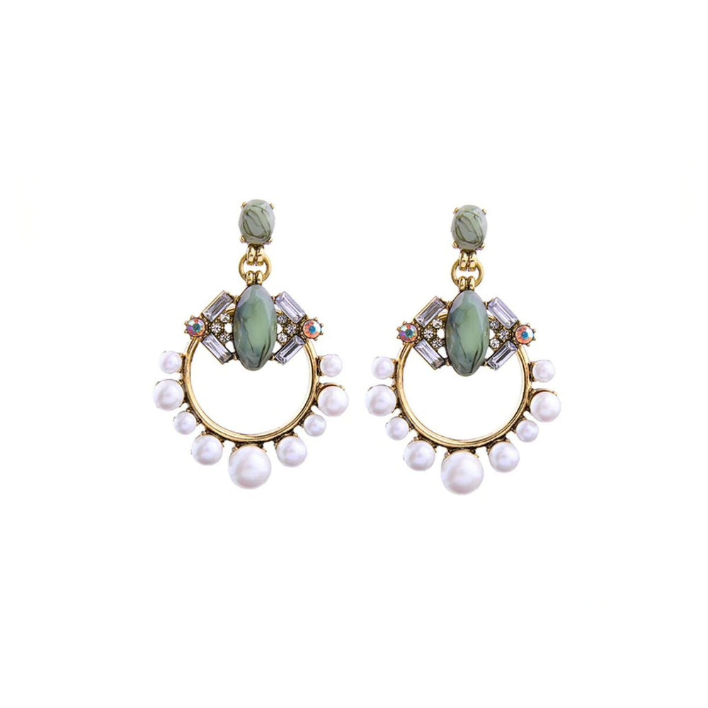 Green Imitation Pearl Earrings