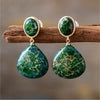 Green Jasper Teardrop Oval Gemstone Earrings