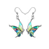 Green Multi Colored Enamel Butterfly Drop Earrings