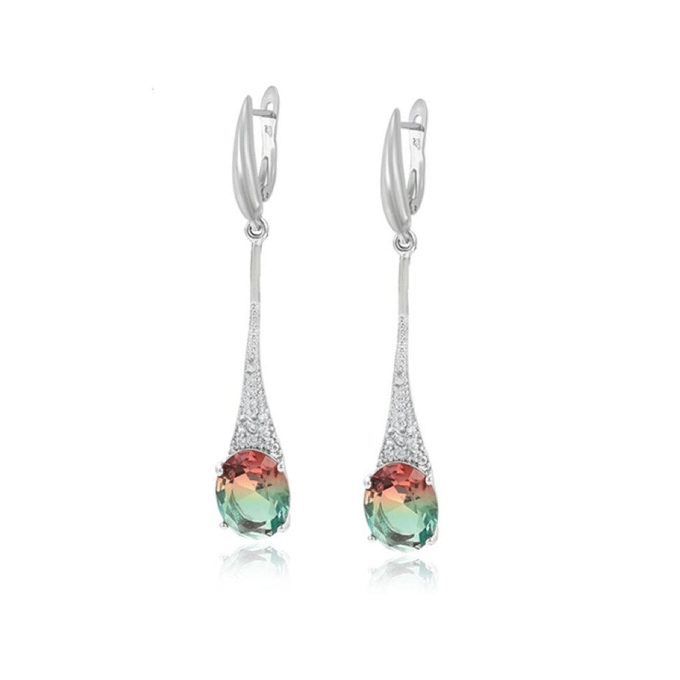 Green Orange Gradient Cubic Zirconia Drop Earrings