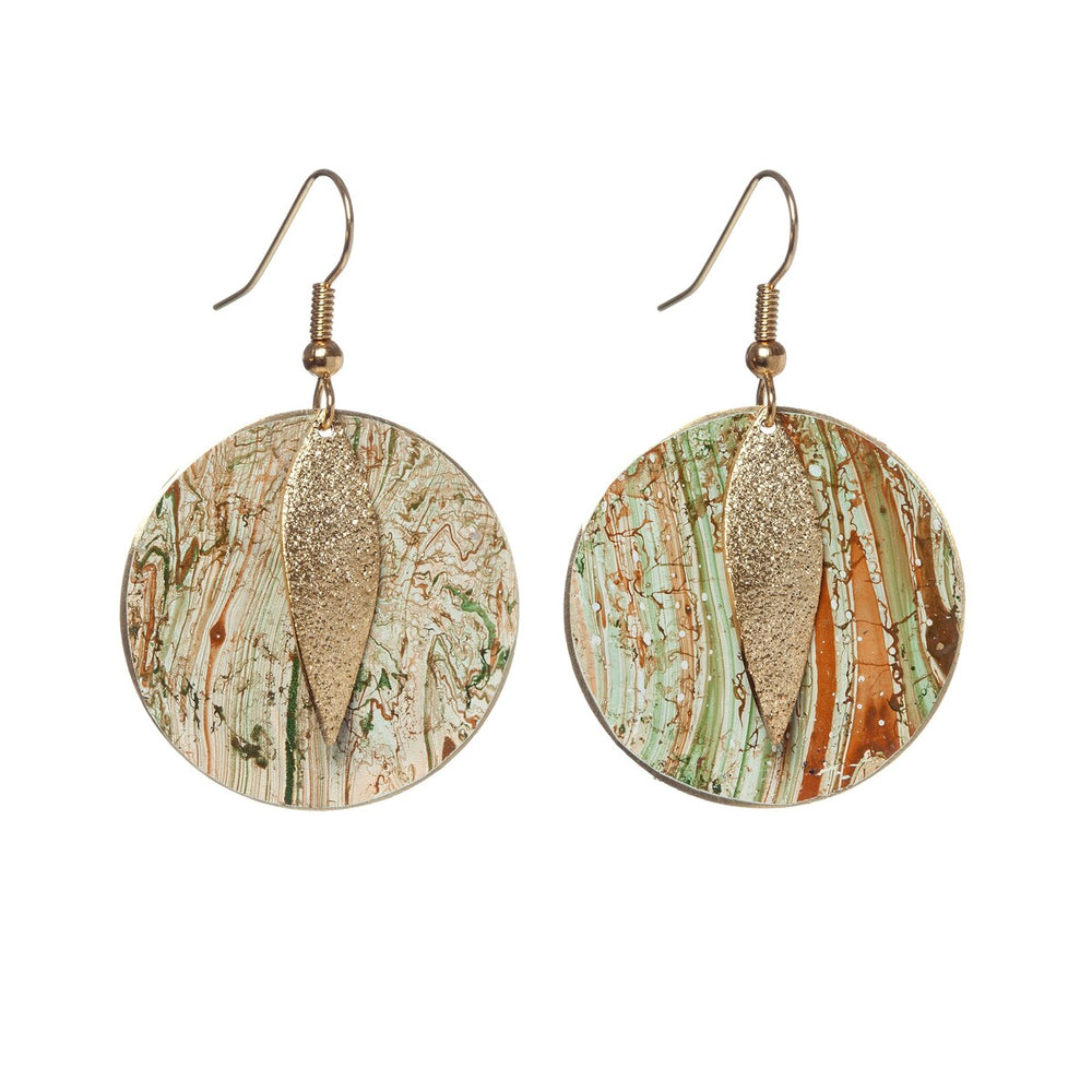 Green Orange Multi Colored Circular Leaf Drop Earrings