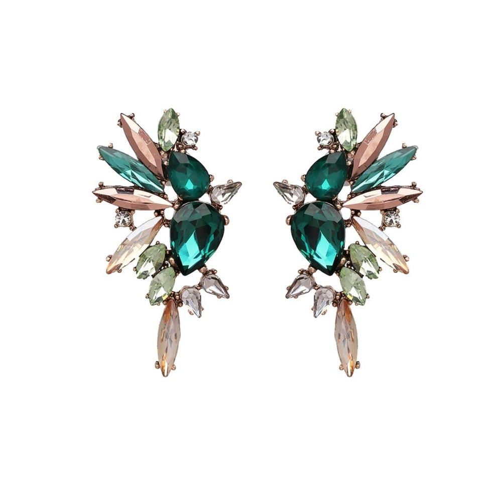 Green Pink Multi Colored Crystal Clustered Earrings