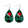 Green Plaid Santa Hat Layered Teardrop Drop Earrings