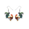 Green Rooster Drop Earrings