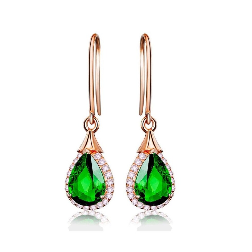 Green Rose Goldtone Cubic Zirconia Teardrop Earrings