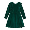 Green Ruffle-Accent Velvet A-Line Dress