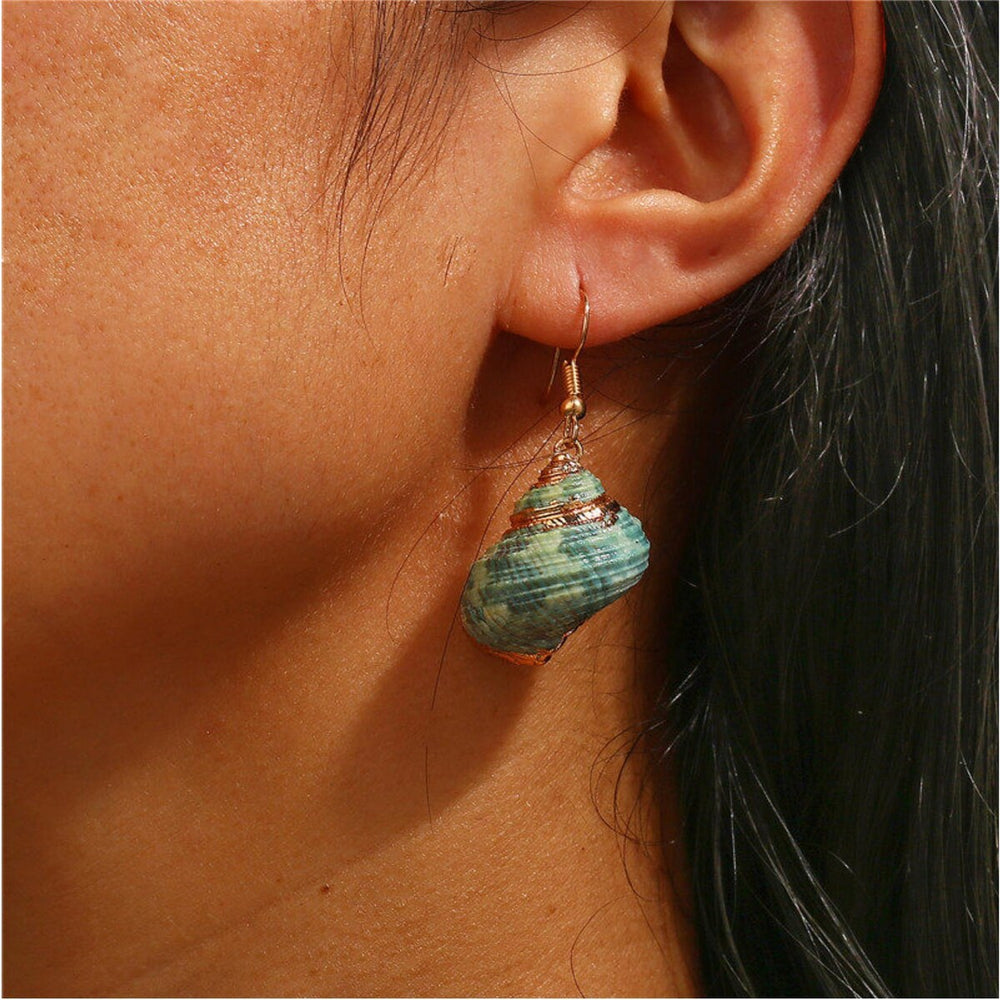 Green Shell Drop Earrings