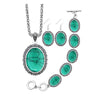 Green Silvertone Necklace, Bracelet Earring Set - White