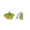 Green Sparkly Ginkgo Leaf Clip On Earrings