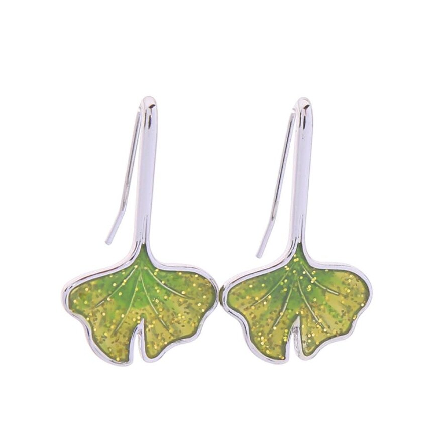 Green Sparkly Ginkgo Leaf Threader Earrings