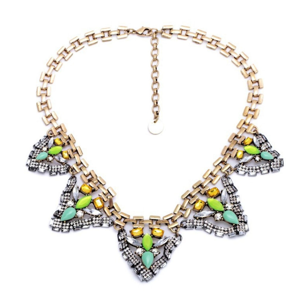 Green Topaz Crystal Triangular Statement Necklace - White