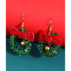 Green Wreath With Red Bow Drop Earrings