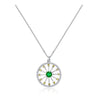 Green Yellow Cubic Zirconia Circular Pendant Necklace - White