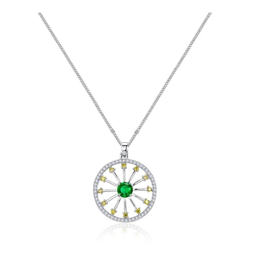 Green Yellow Cubic Zirconia Circular Pendant Necklace - White