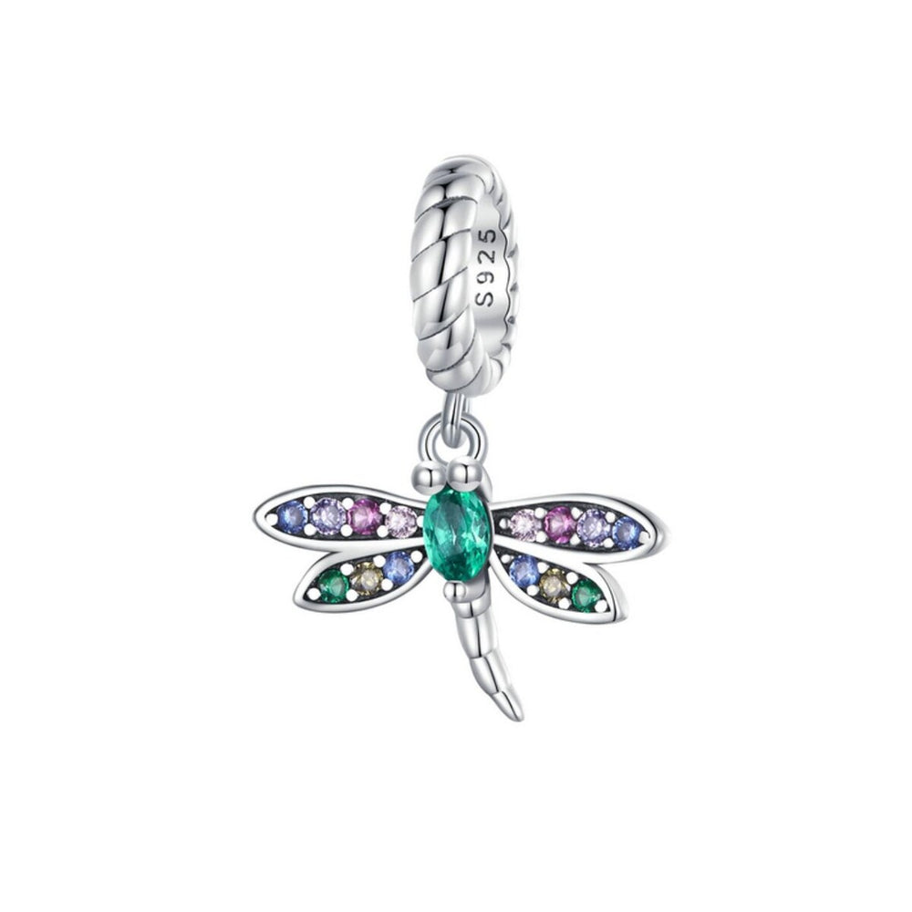 Green & Pink Cubic Zirconia Dragonfly Charm