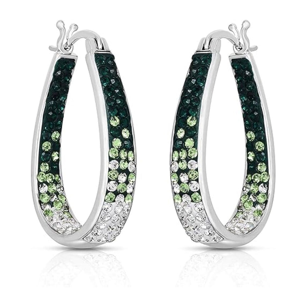 Green and White Inside Out Crystal Hoop Earrings For Women - Green and White