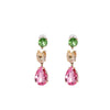 Green, Champagne & Pink Crystal Geometric Drop Earrings