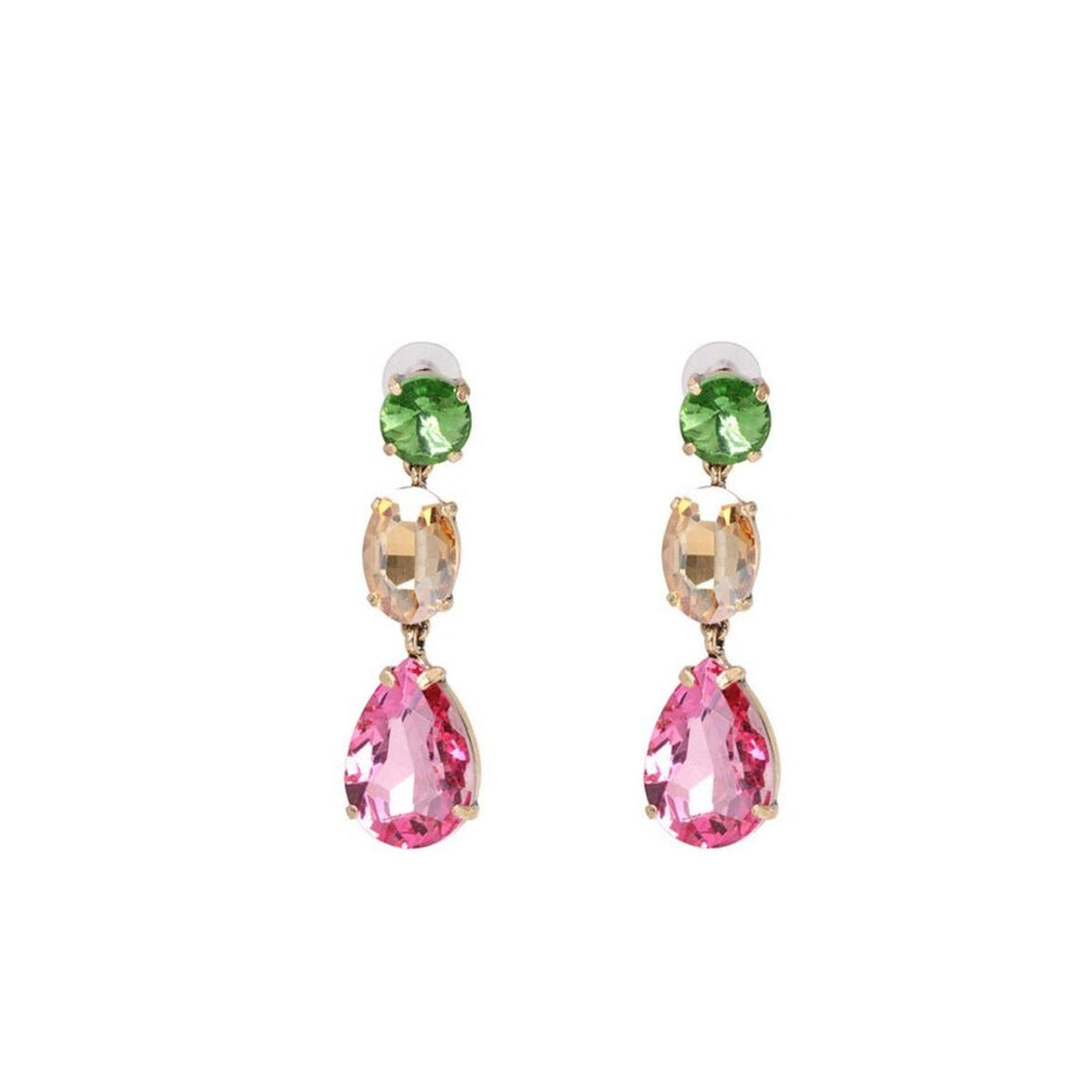 Green, Champagne & Pink Crystal Geometric Drop Earrings