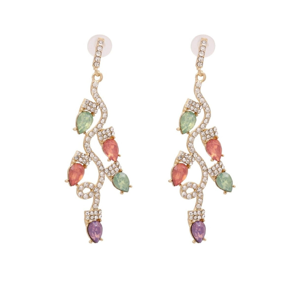 Green, Pink Purple Crystal Drop Earrings