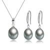 Grey Freshwater Pearl Classic Earring Necklace Set - White