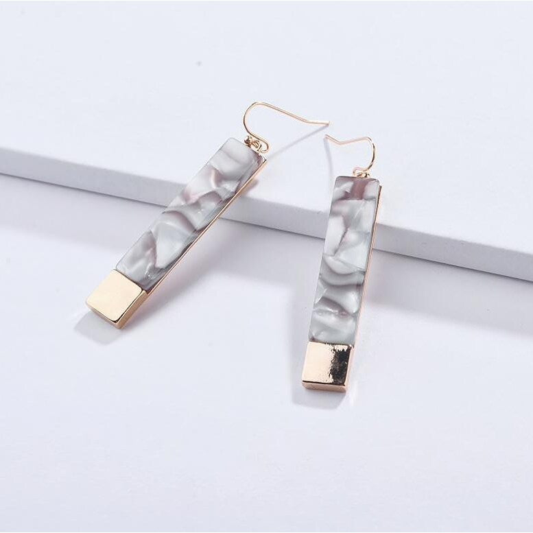 Grey Marbled Rectangular Drop Earrings