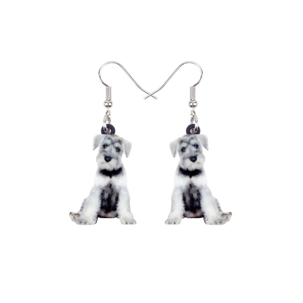 Grey Schnauzer Dog Drop Earrings