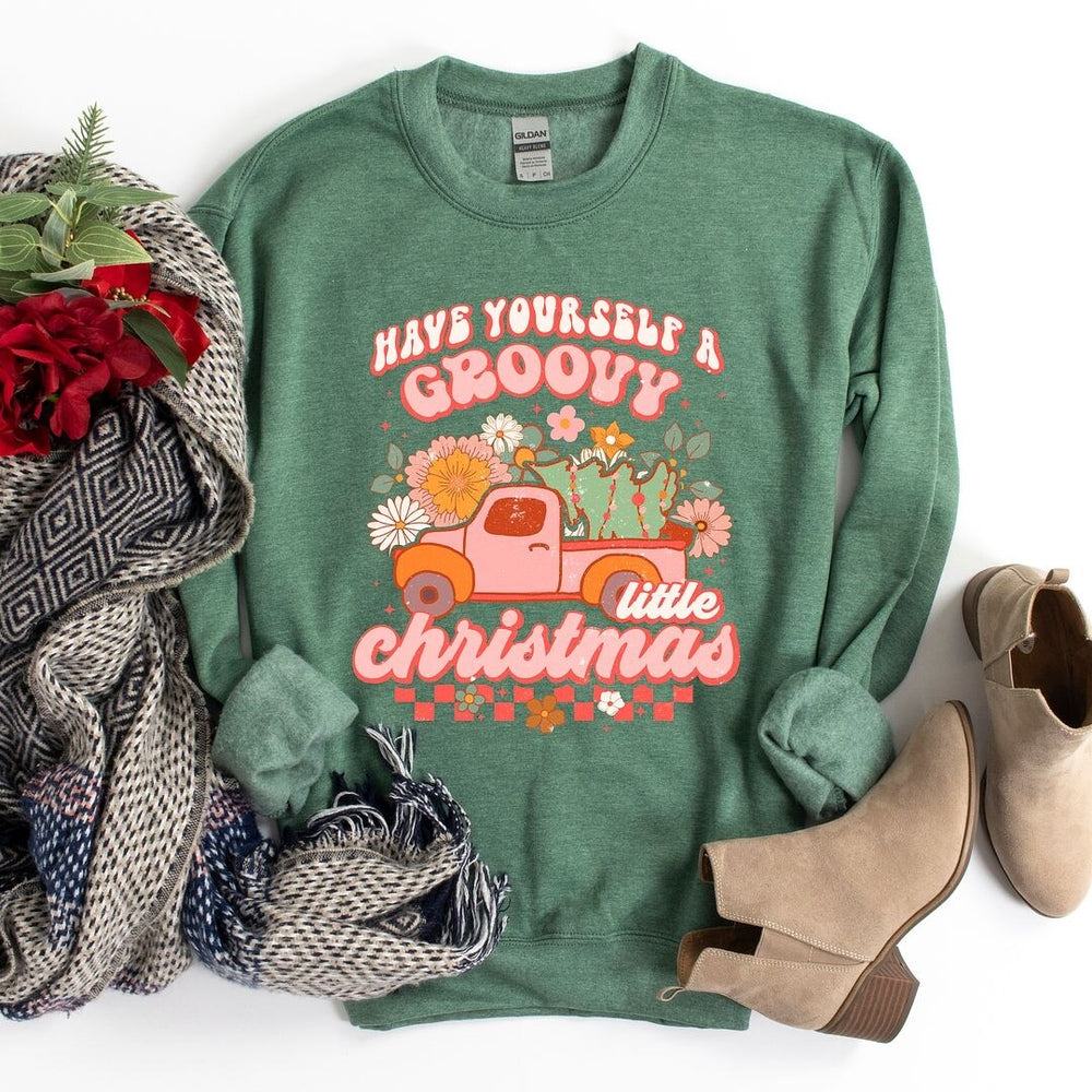 Groovy Little Christmas Truck Graphic Sweatshirt