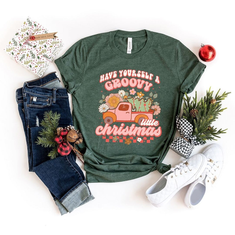 Groovy Little Christmas Truck Short Sleeve Crewnneck Tee