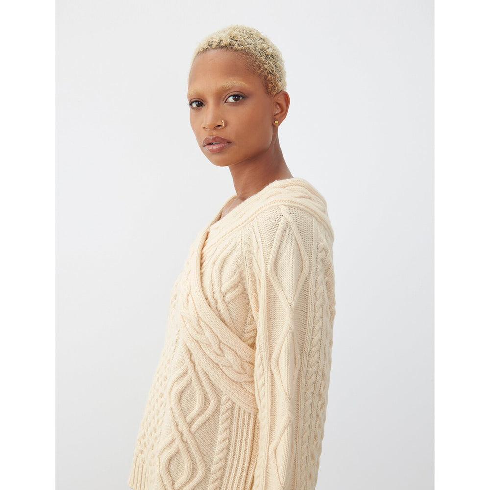 Gstq Off The Shoulder Cable Knit Sweater