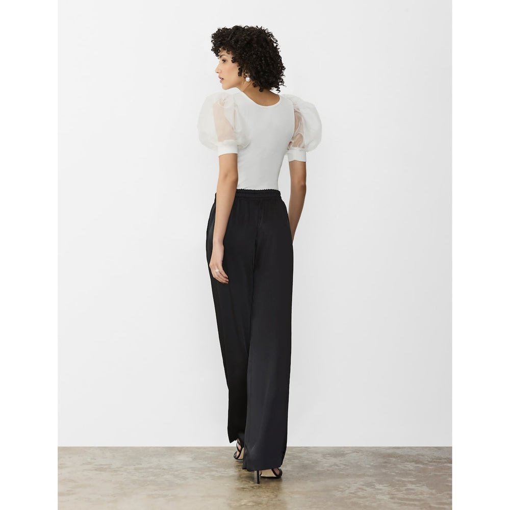 Gstq Ribbed Sheer Puff Sleeve Top