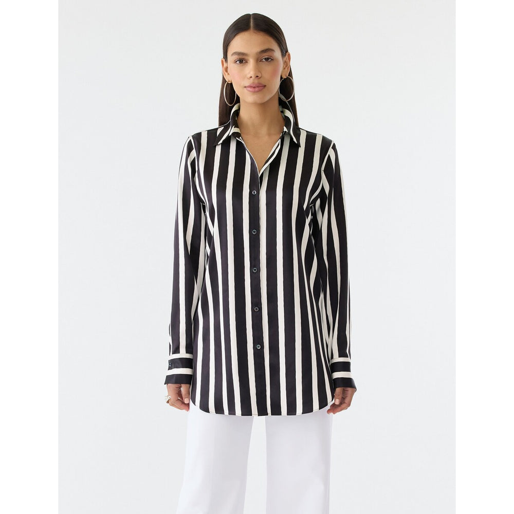 Gstq Striped Button Down Tunic