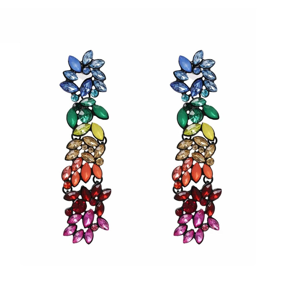 Gunmetal Crystal Rainbow Multi Stone Earrings